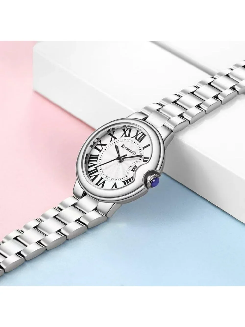 Women's Black Silver Roman Numerals Solid Vintage Stainless Steel Band Watch
